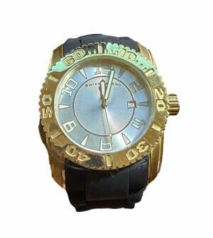 Swiss Legend Commander Men's Watch Gold Tone Black Rubber Strap Date
